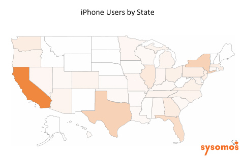 アメリカの州別のiPhoneユーザー数